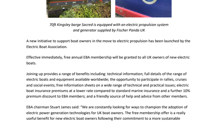 EBA Offers Free Membership for New Electric Boat Owners