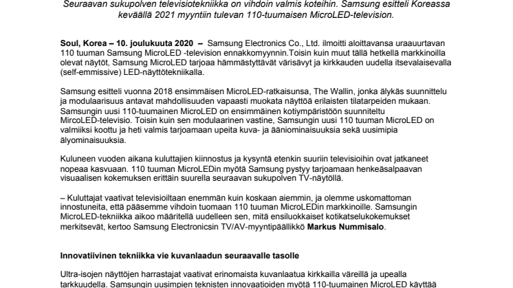  Samsung MicroLED -televisio aloittaa kuvanlaadun ja muotoilun uuden aikakauden