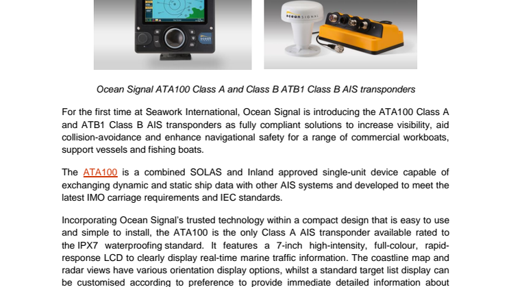 Ocean Signal Introduces New AIS Transponders for Workboat and Offshore Operators