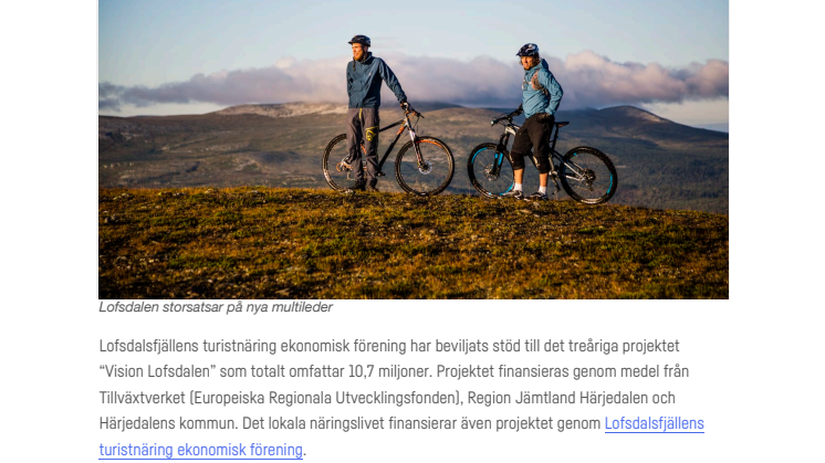 Mångmiljonsatsning i Lofsdalen på leder för cykling, skidåkning och vandring