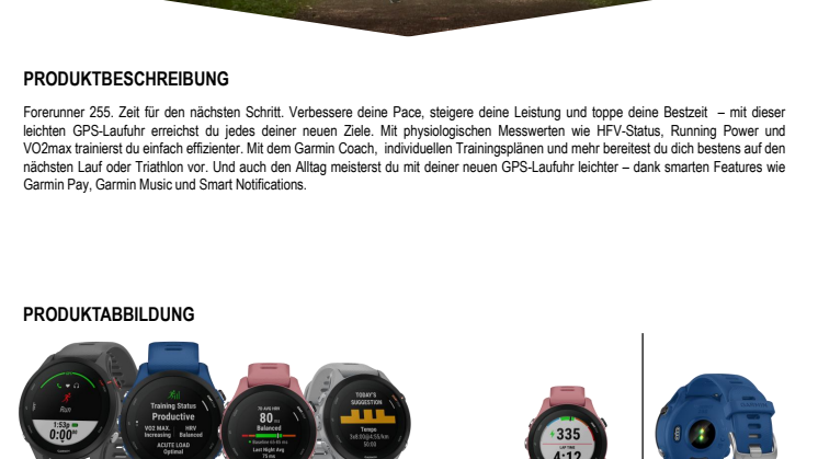 Garmin Datenblatt Forerunner 255