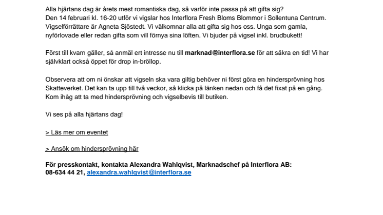 Gift er hos oss på Alla hjärtans dag, den 14 februari!