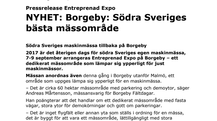 NYHET: Borgeby: Södra Sveriges bästa mässområde