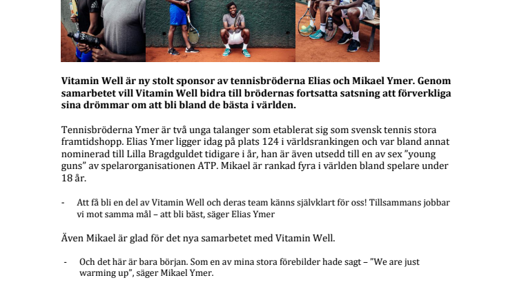 Vitamin Well blir ny sponsor av tennisbröderna Ymer