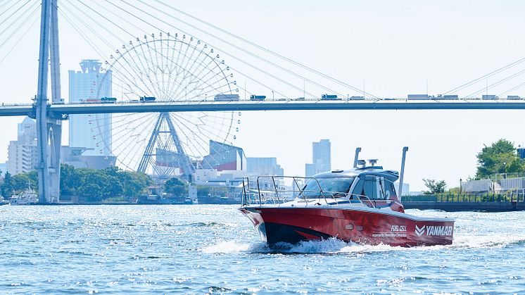 Hydrogen fuel cell demonstration test boat cruising in Osaka Bay