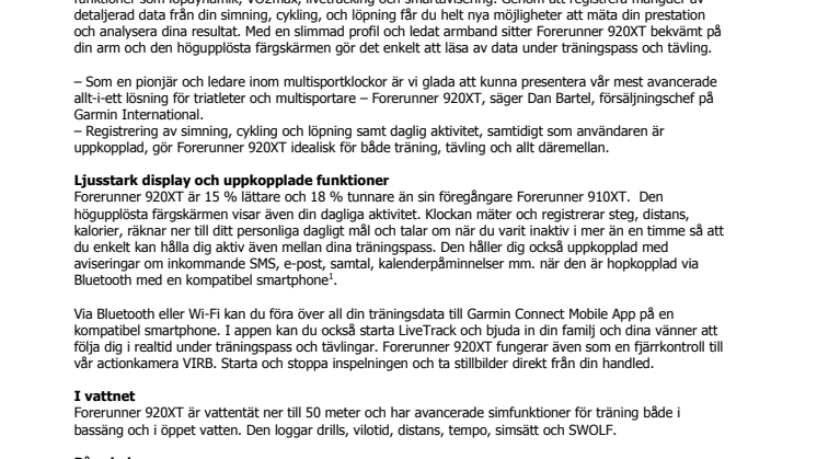 Forerunner® 920XT från Garmin® – en multisport-klocka  med GPS, löpdynamik och uppkopplade funktioner