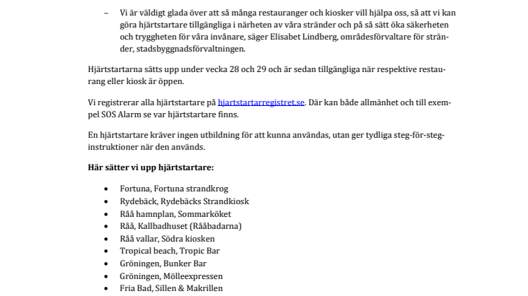 Hjärtstartare vid många av Helsingborgs badplatser