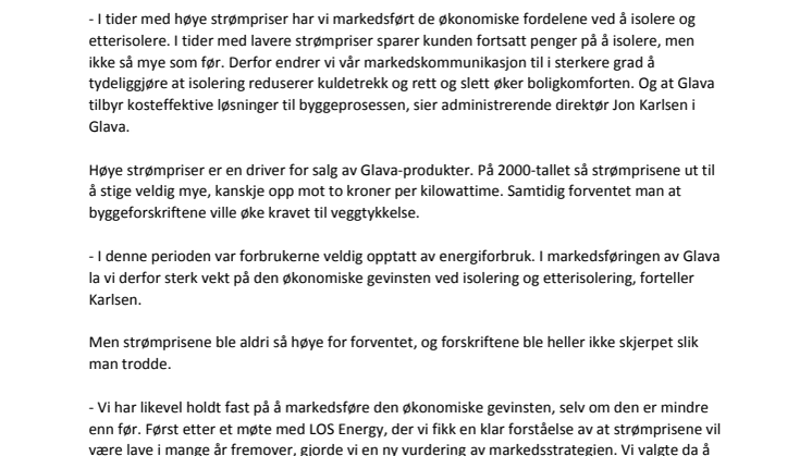 Glava justerer markedsstrategi etter strømråd