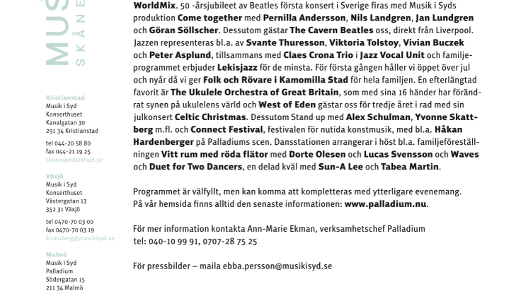 Höstens programfolder på Palladium i Malmö