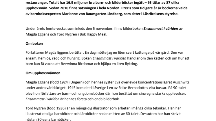 Bok om ensam flykting avslutar årets Bok Happy Meal 