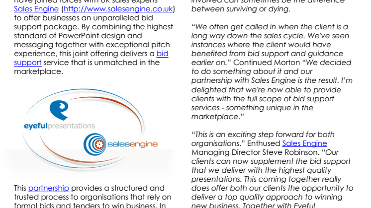 Eyeful Presentations & Sales Engine partner to deliver unparalleled bid support service