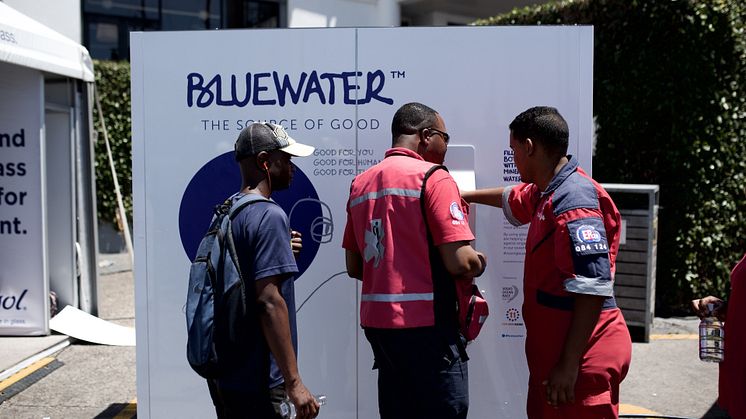 Bluewater water stations are a popular feature at events in water scarce Cape Town, serving pristine water frequently generated from non potable water.  