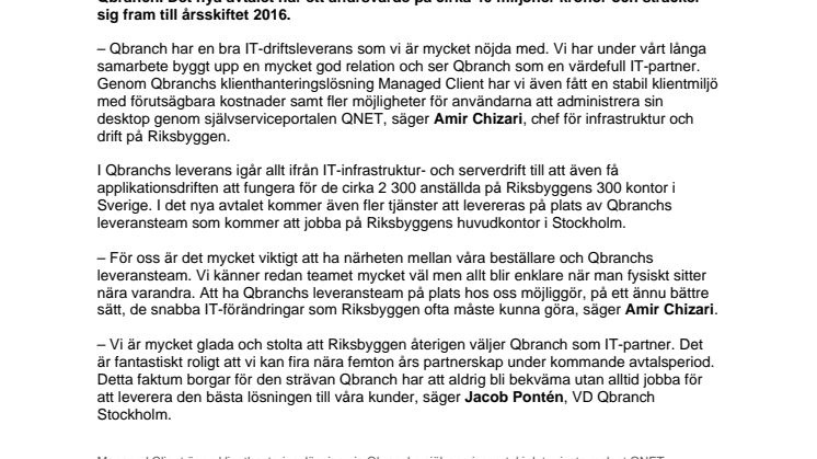 RIKSBYGGEN VÄLJER QBRANCH FÖR IT-DRIFT