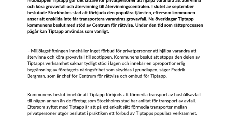 Tiptapp överklagar förbud mot populär återvinningsapp med hjälp av Centrum för rättvisa