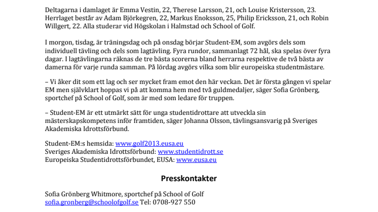 Halmstadgolfare jagar medaljer i Student-EM