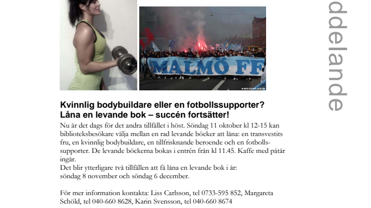 Stadsbiblioteket i Malmö söndag 11 okt: Låna en levande bok 