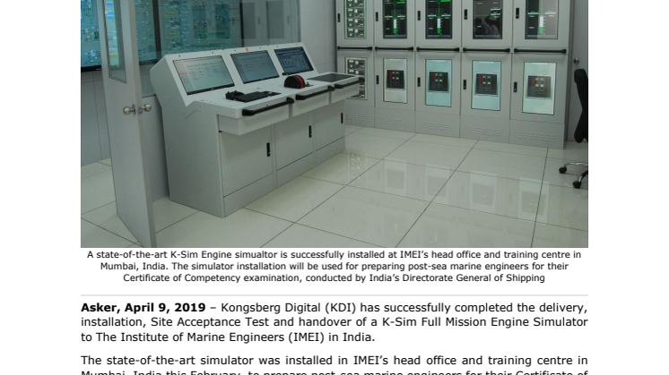 KONGSBERG delivers K-Sim Engine simulator with MAN ME configuration to India