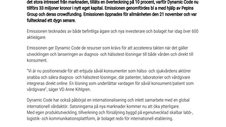 Lyckad nyemission tillför Dynamic Code 33 miljoner kronor till expansion både i Sverige och internationellt