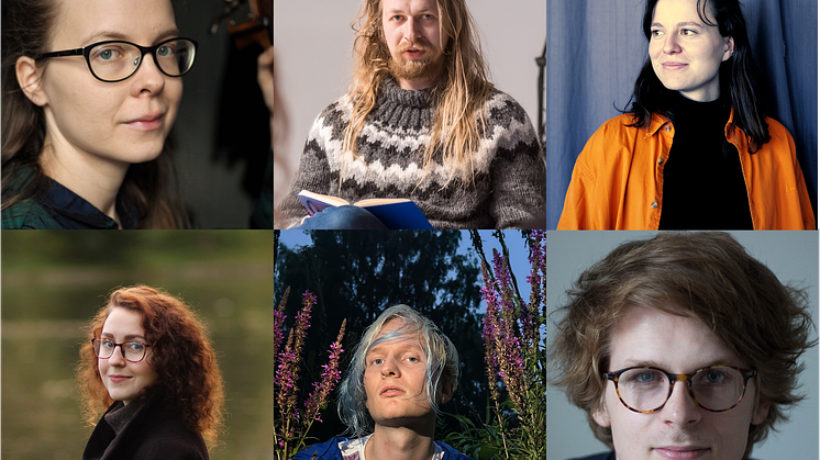 Øverst fra venstre: Inga Margrete Aas ©Bjørnhild Gan, Anders Hannevold ©Patrik Ontkovic, Louisa Palmi Danielsson ©Ingeborg Zackariassen, Ingebjørg Vilhelmsen ©Rigmor Knutsen, Tobi Pfeil ©Claudia Cox og Jonas Skaarud ©Radostina Ivanova. 