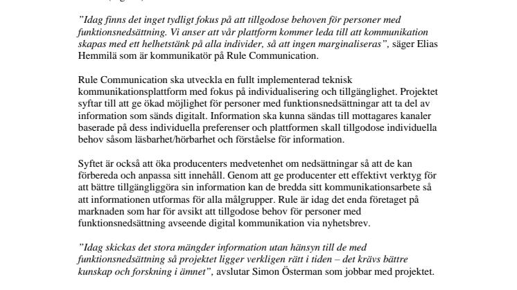 Rule Communication ska göra digital information mer tillgänglig för personer med funktionsnedsättningar