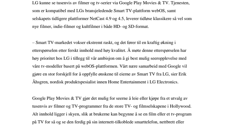 SE DE NYESTE FILMENE OG TV-SERIENE MED GOOGLE PLAY MOVIES & TV PÅ SMART TV FRA LG
