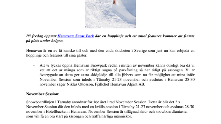 I helgen öppnar Hemavan Snowpark