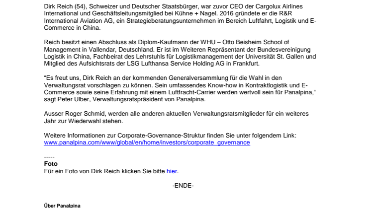 Neues Mitglied für Verwaltungsrat von Panalpina vorgeschlagen