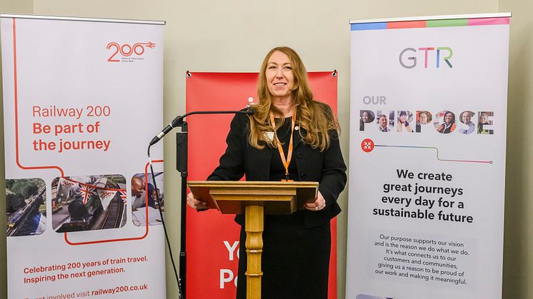 GTR's CEO, Angie Doll, delivering a speech at this week's event
