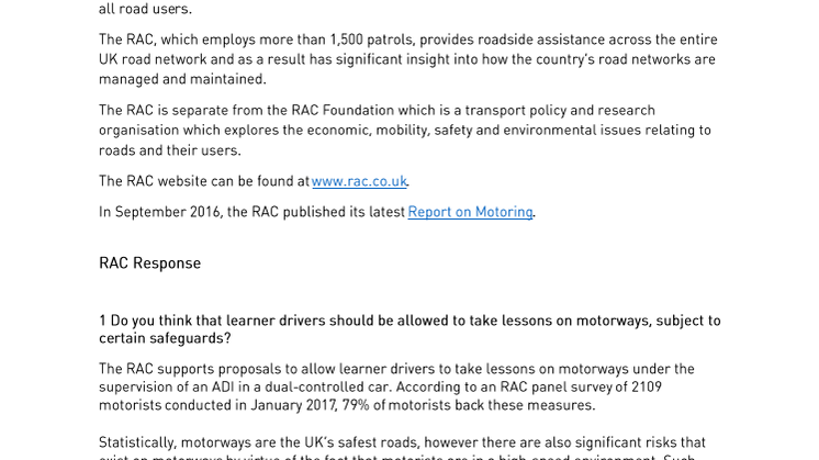 RAC responds to consultation on allowing learner drivers to use the motorway