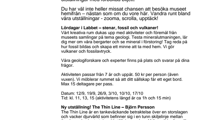 Två stora nyheter! Det händer på Naturhistoriska riksmuseet i september