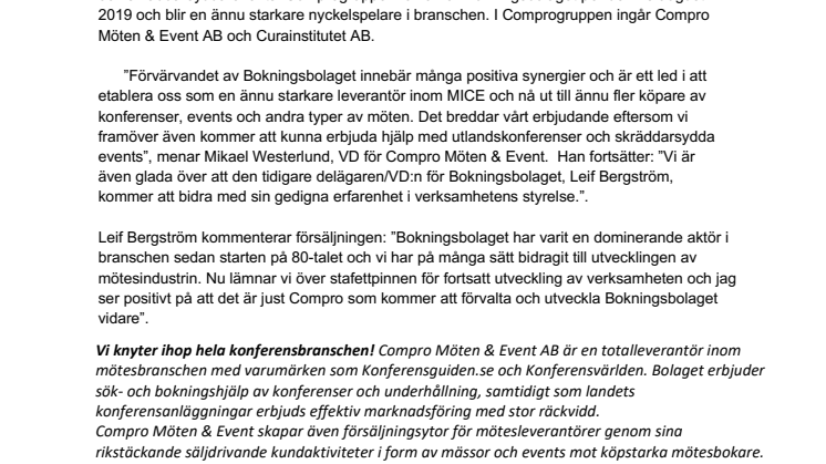 Comprogruppen förvärvar BokningsBolaget - en av Sveriges mest erfarna mötesarrangörer