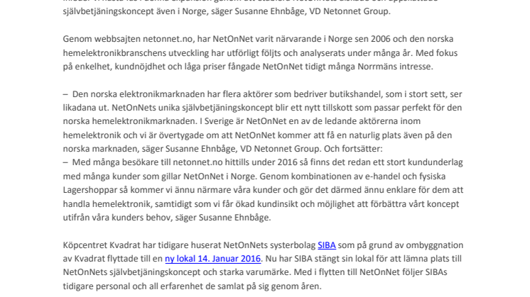 Premiär för NetOnNet Lagershop i Norge 