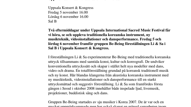 Be-Being i föreställningen Li & Sa 5 och 6 november