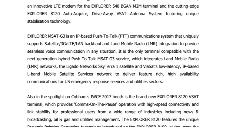 Cobham SATCOM: Cobham shows new technology innovations at IWCE