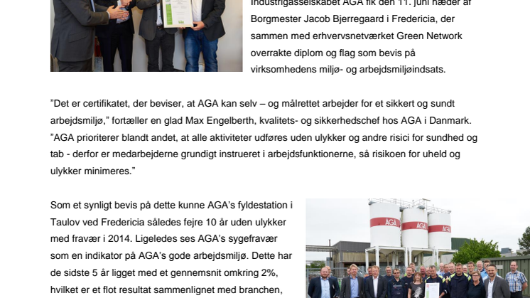 AGA på forkant, når det gælder arbejdsmiljø 
