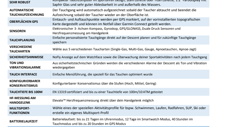 Datenblatt Garmin Descent Mk1