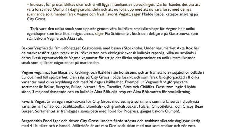 City Gross först med vegodelikatesser från Vegme samt Favorit Vegott – två nya svenska vegetariska alternativ till kött