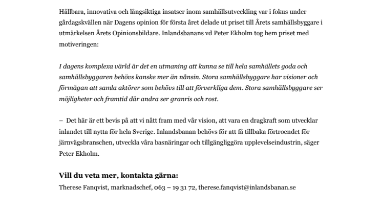 Peter Ekholm Årets samhällsbyggare