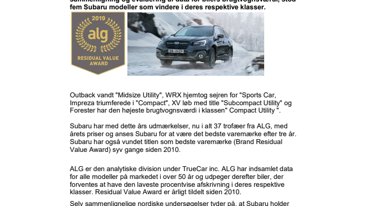 Subaru holder bedste gensalgsværdi