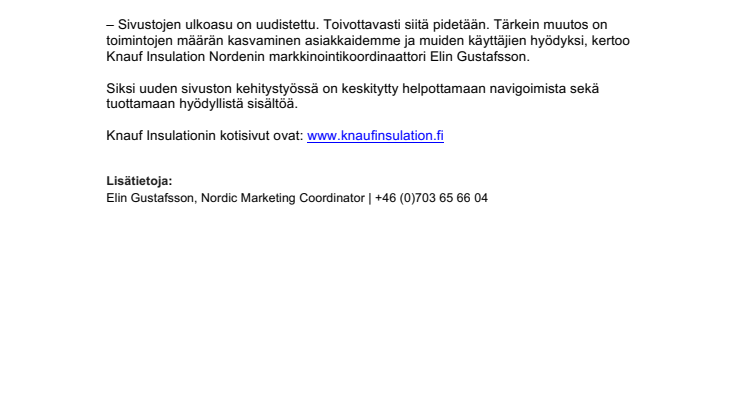 Knauf Insulation lanseeraa uuden suomalaisen verkkosivuston