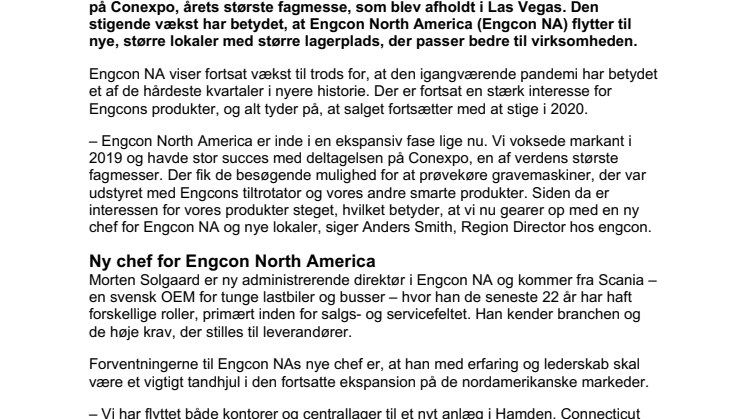 Engcon North America tager næste skridt på vækstrejsen