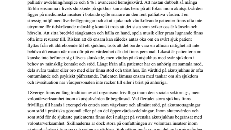 Rapport som beskriver "Danderydsmodellen" för volontärarbete på akutsjukhus