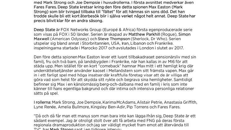 Deep State premiär på FOX 23 april - Med Fares Fares i första avsnittet