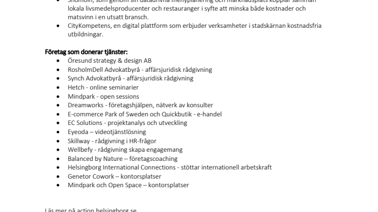 Företag som donerar tjänster och projekt som beviljats stöd