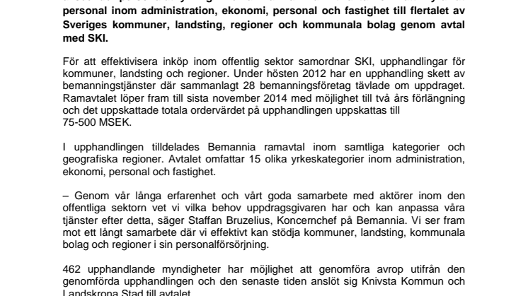 Knivsta kommun och Landskrona Stad ansluter sig till ramavtalet med Bemannia 