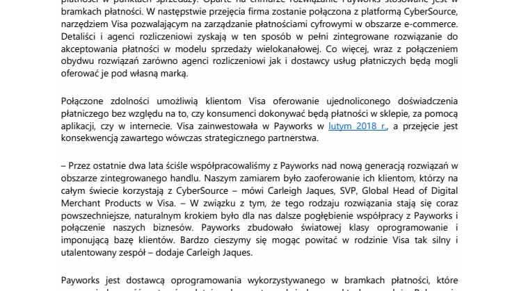 Visa przejmuje Payworks