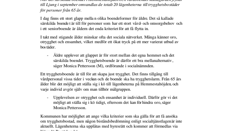 Klart för trygghetsbostäder i Hemmestahöjden