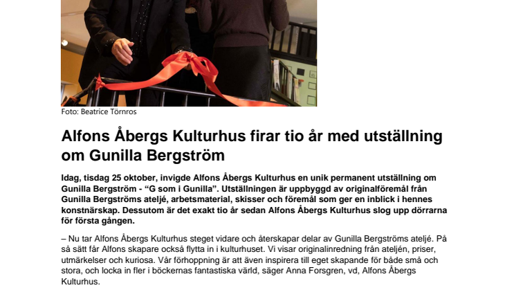 Pressmeddelande - Alfons Åbergs Kulturhus firar tio år med utställning om Gunilla Bergström 25 okt, 2022.pdf