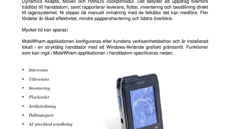 MobiWham - för effektivere lager- och logostikflöden