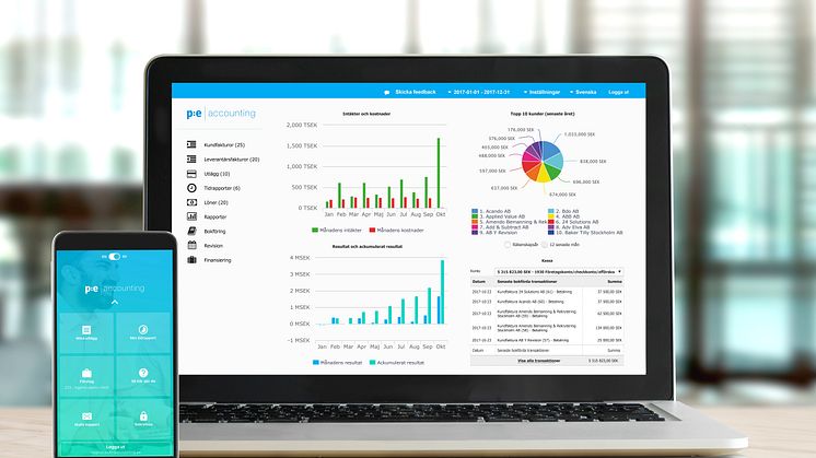 PE Accounting, mobilapp och webbgränssnitt